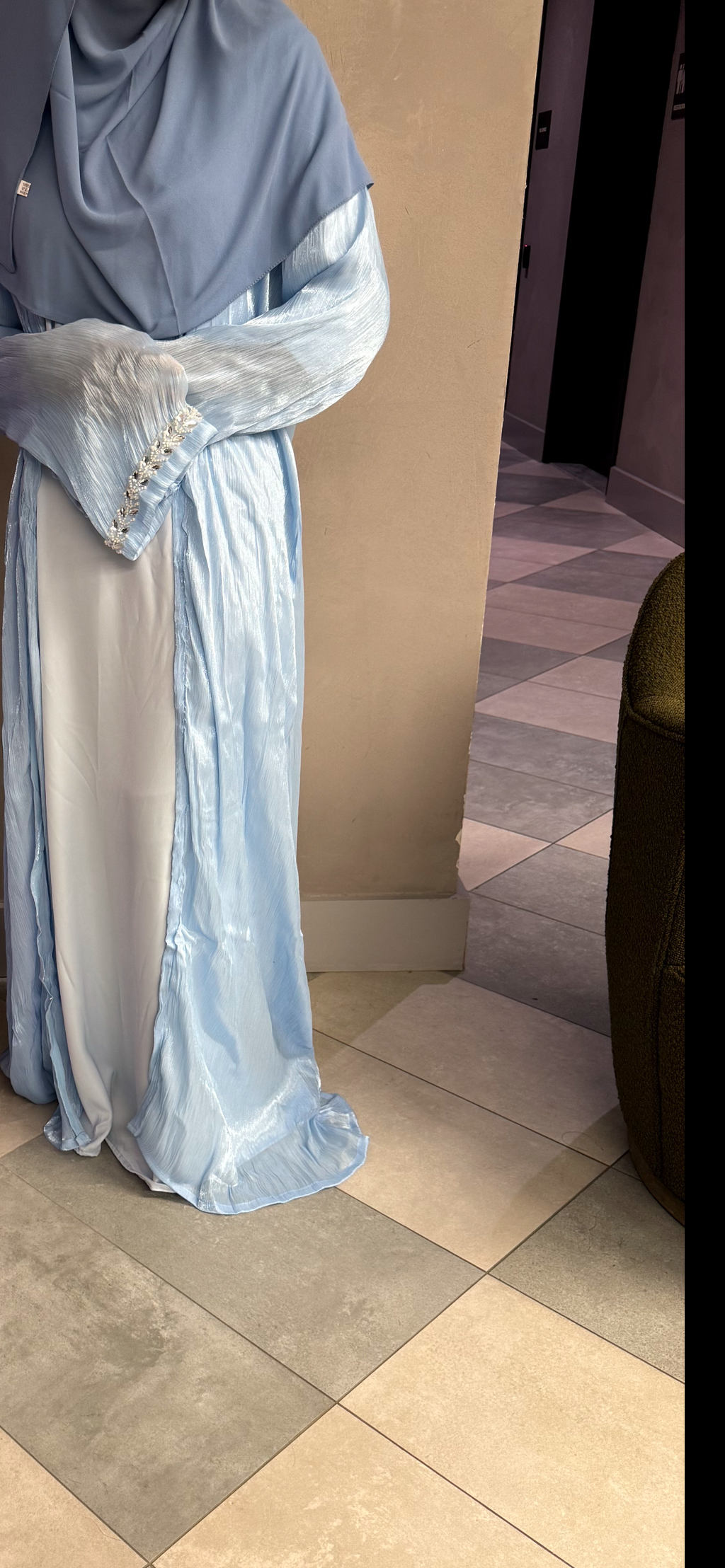 Light Blue Pearl Open Abaya