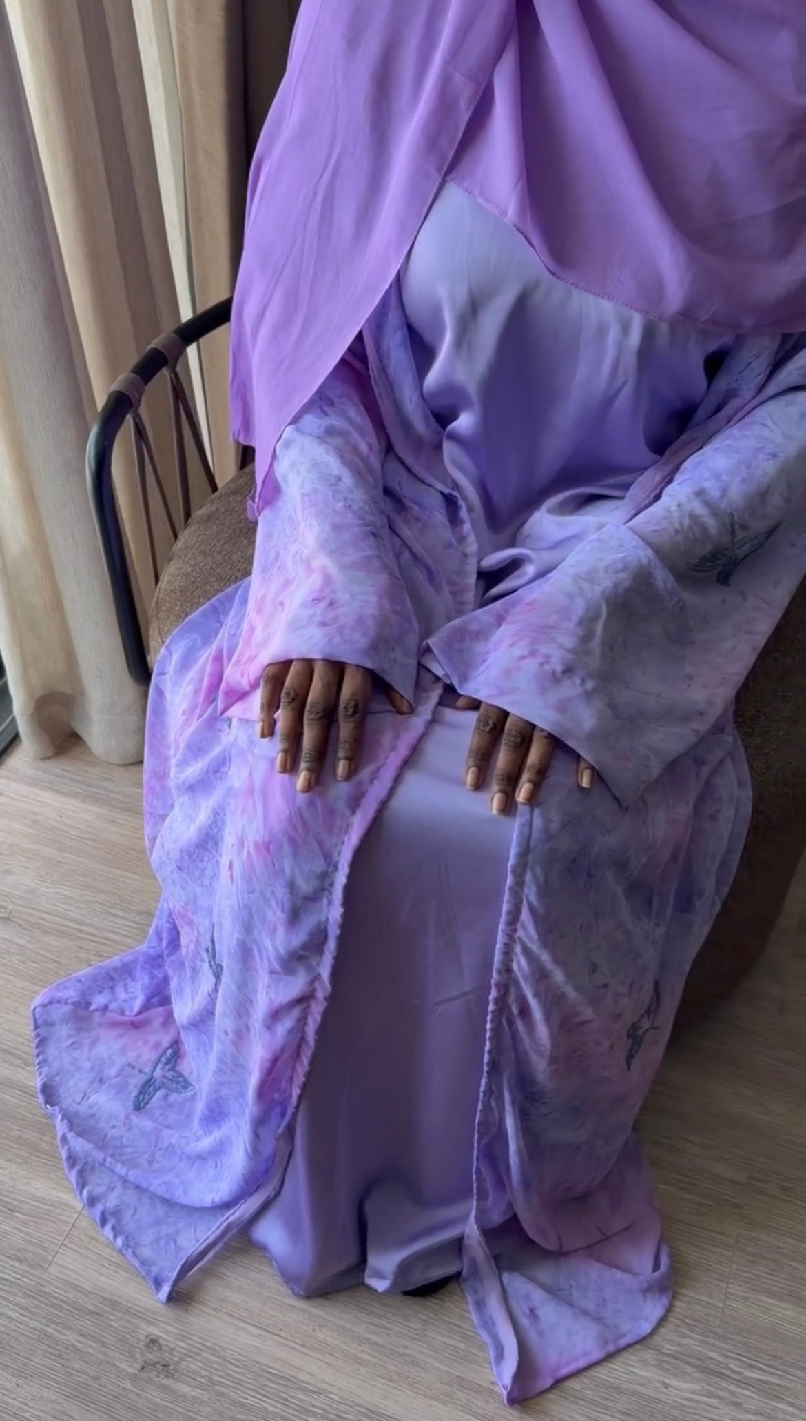 Lavender 3- Piece Printed Abaya Set