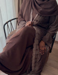 Chocolate Brown 3-Piece Printed Abaya Set